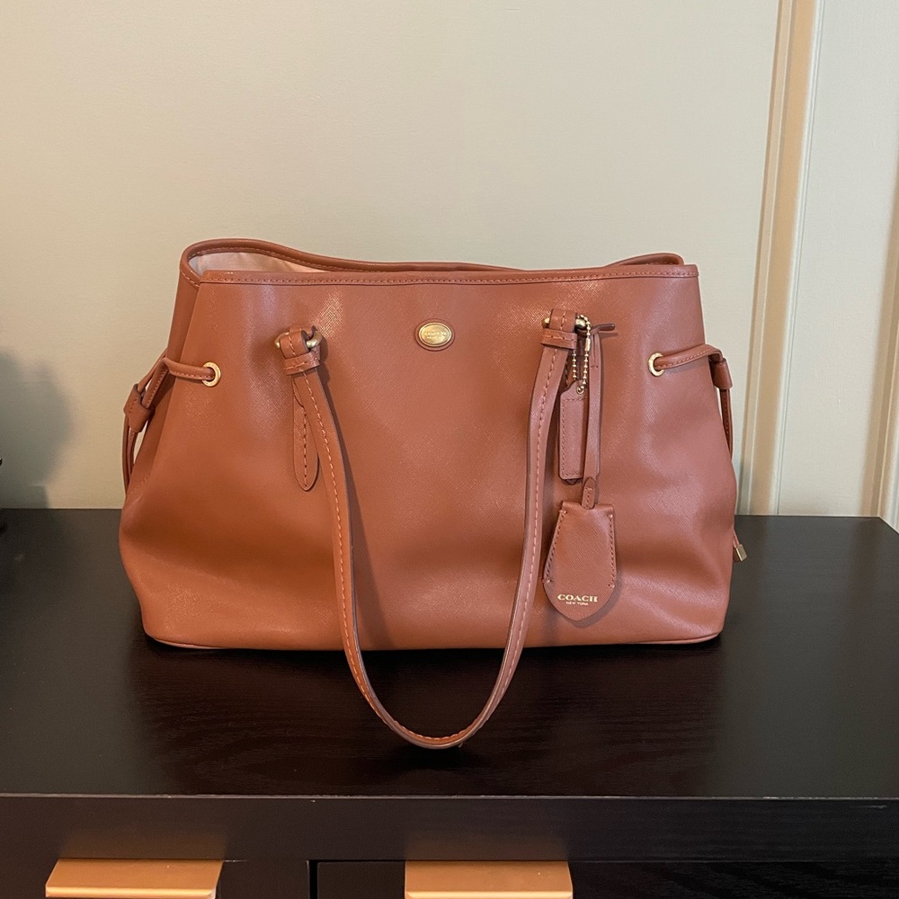 Coach Peyton Brown Leather Drawstring Shoulder Bag